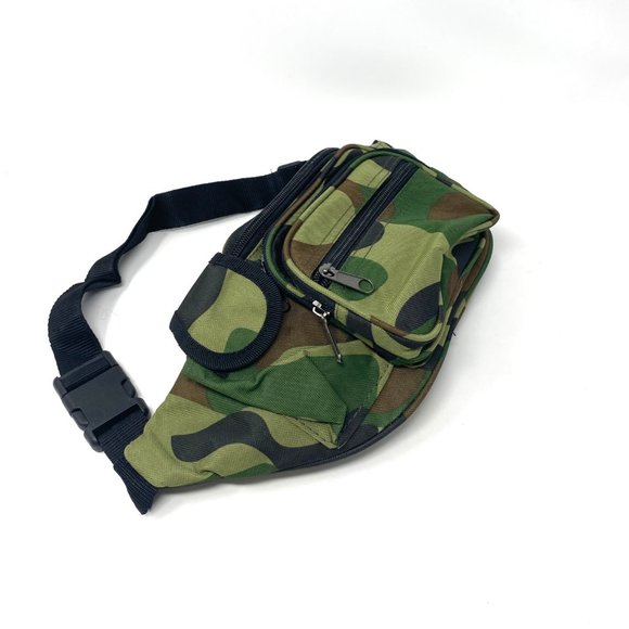 Mens FP411 Fanny Pack Poly 5 Zippers Cellphone Pouch Military Green Lumbar Strap - Picture 2 of 6